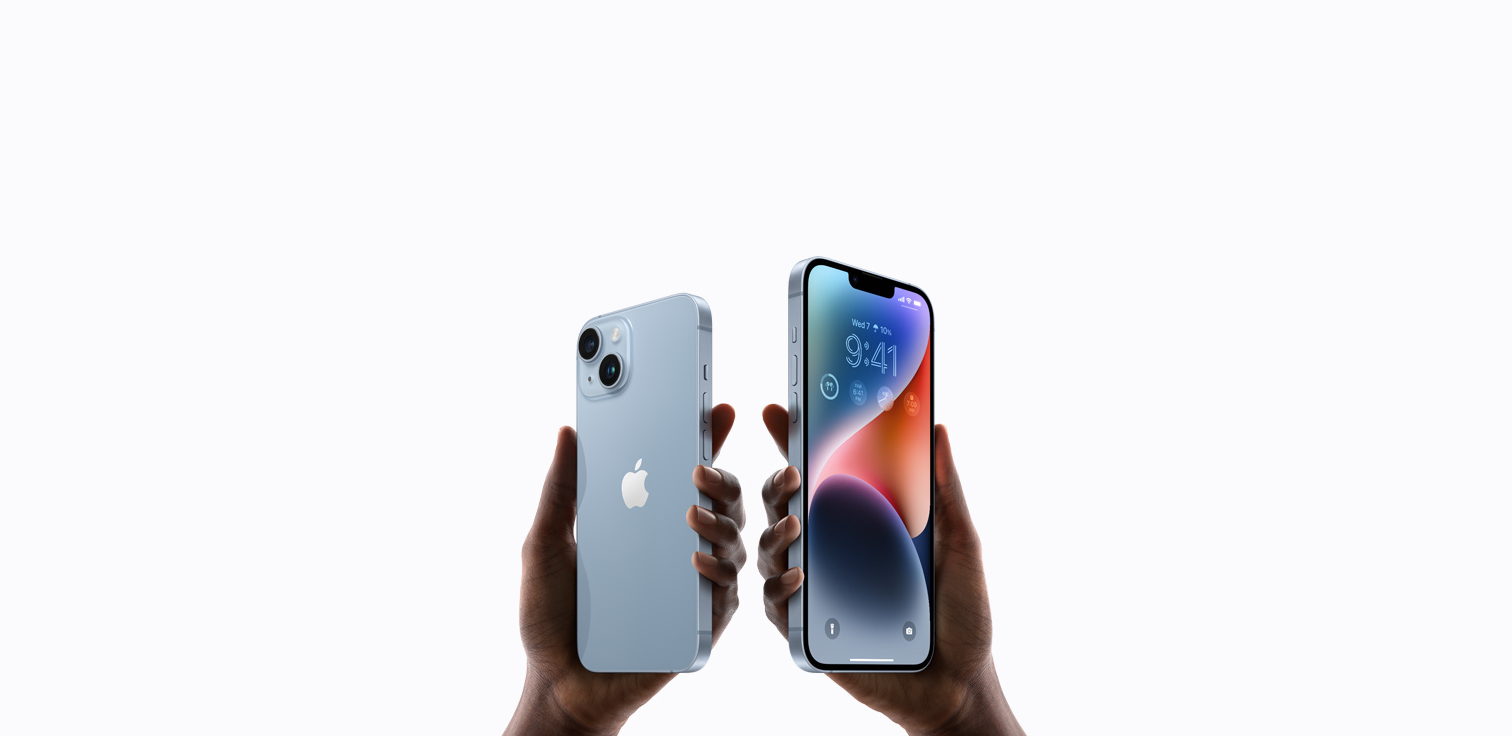 The images show the Iphone 14 and Iphone 14 Pro